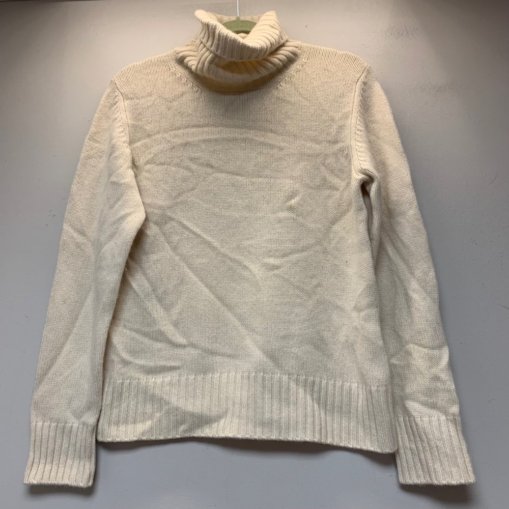 Celeste Turtleneck Sweater Womens Large Cream Good 100% Cashmere Ribbed Trim